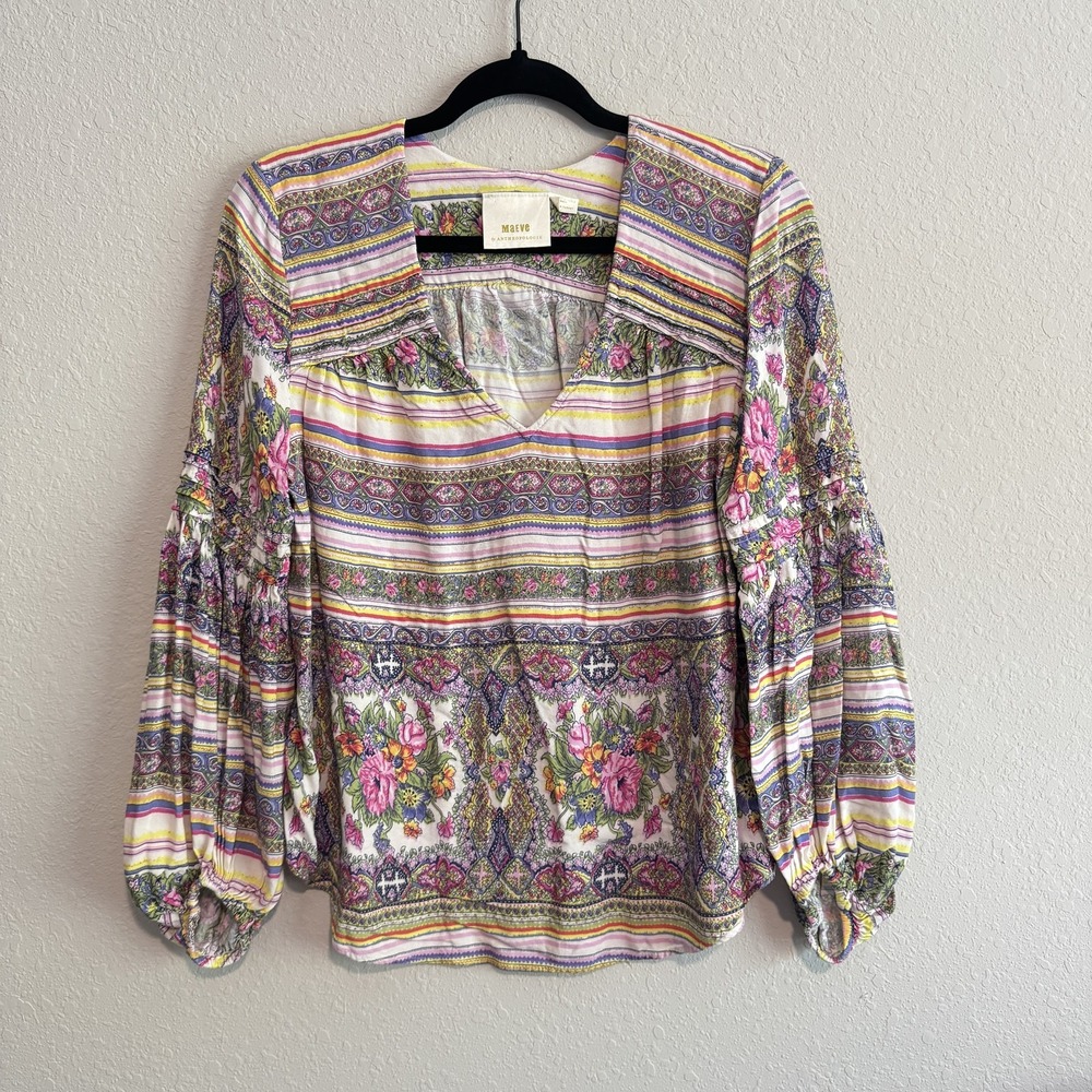 Maeve Anthropologie Blouse Womens Small‎ Floral Boho Long Sleeve Top Viscose